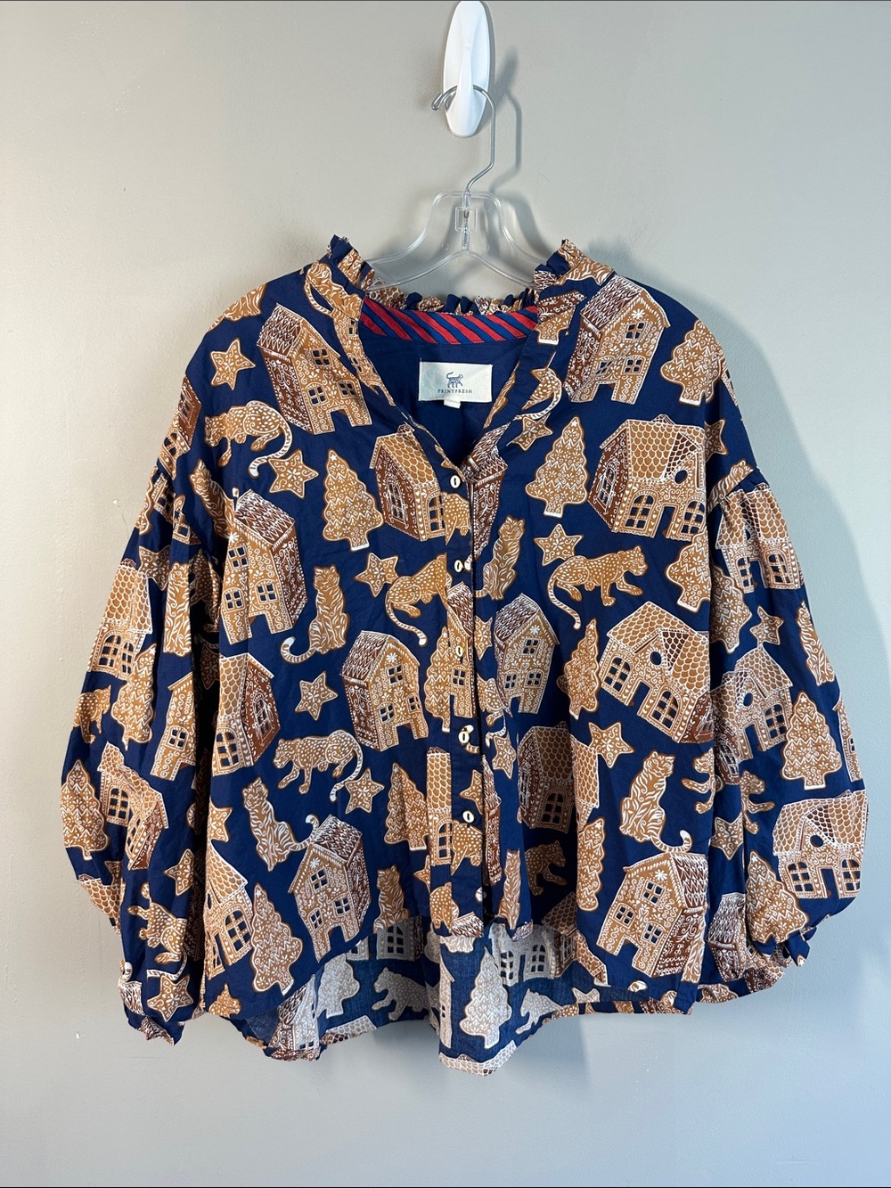 Printfresh  Gingerbread Party Button Down Top Size XL